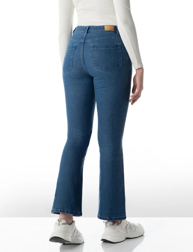 inkd Mid Blue Women's Flared Bootcut Jeans - High-Rise | Enzyme Wash | Classic 5 Pocket Styling | Jeans for Women for Women | Best Price UAE